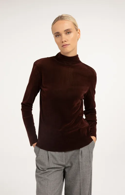 Yaya | velvet mesh top met hoge hals en lange mouwen