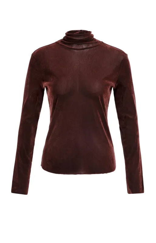 Yaya | velvet mesh top met hoge hals en lange mouwen