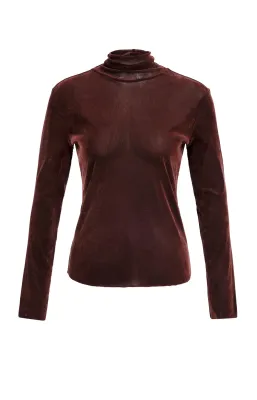 Yaya | velvet mesh top met hoge hals en lange mouwen