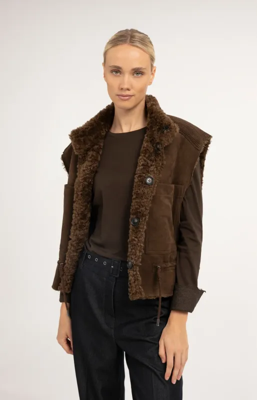 Yaya | Bodywarmer met imitatiebont en koorddetails
