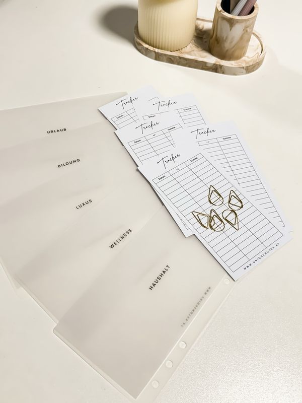 A6 l Budgeting Umschläge 5er Set &quot;Kategorien&quot; Transparent