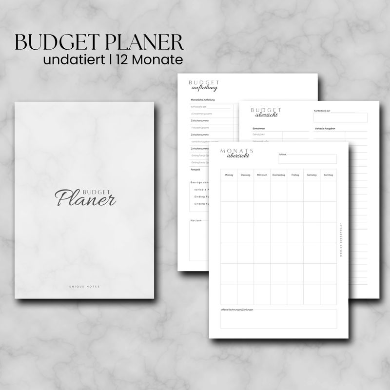 Budget Planer 12-Monate undatiert Kalendereinlagen A5