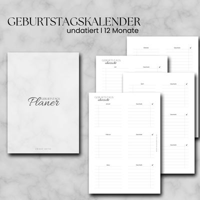 Geburtstagskalender 12 Monate undatiert Kalendereinlagen A5