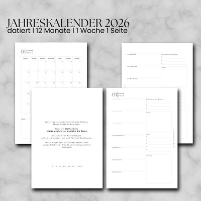 2026 datierter Jahreskalender 1 Woche 1 Seite