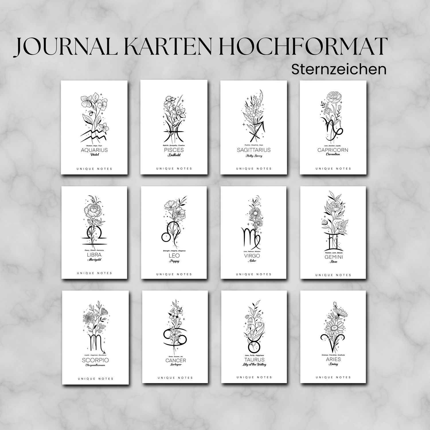 Journaling Karten l Sternzeichen l Hochformat