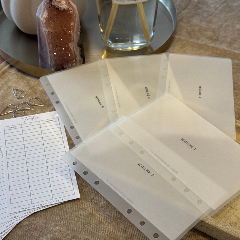 A5 l Budgeting Umschläge 5er Set "Woche 1-5" Transparent