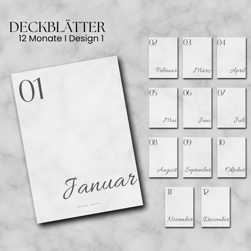 12 Monats Deckblätter (undatiert) Kalendereinlagen