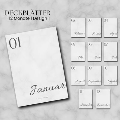 12 Monats Deckblätter (undatiert) Kalendereinlagen
