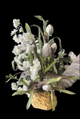 Kunst bloemen wit groen  accenten