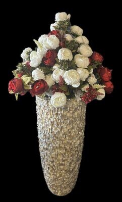 Kunst rozen rood wit groen accenten