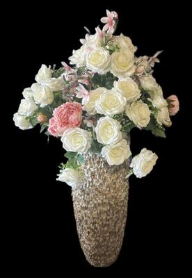 Kunst rozen wit/rose, groen  accenten