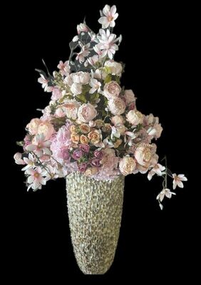 Kunst bloemen zacht rose, wit, groen  accenten