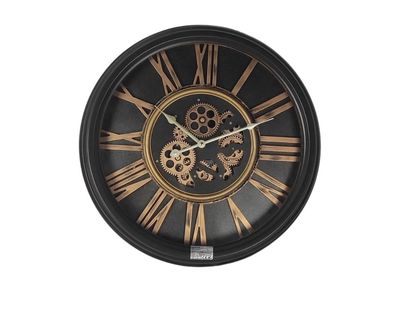 Wandklok zwart met goud, 57x13x56 cm