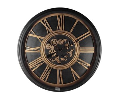 Wandklok zwart met goud, 89,5x15x88,2 cm
