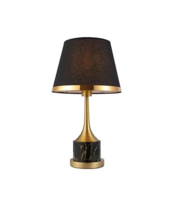 Hotel chique tafellamp kegelpoot zwart marmerlook en gouden accenten.