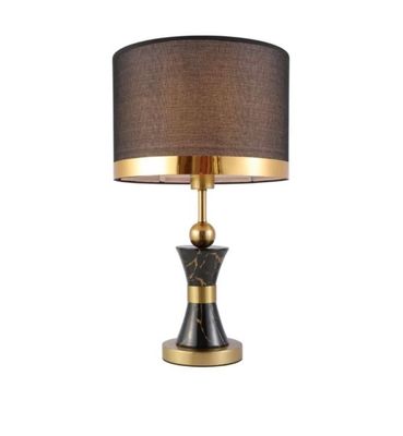 Hotel chique tafellamp decopoot zwart marmerlook en gouden accenten.