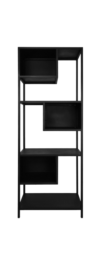 HSM Collection-Open Vakkenkast Manhattan-65x35x175-Zwart-Metaal