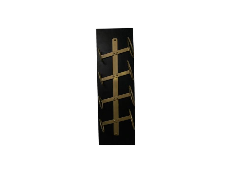 HSM Collection-Hangend Wijnrek 4 Flessen-20x13x65-Zwart/Goud-Mango/Metaal