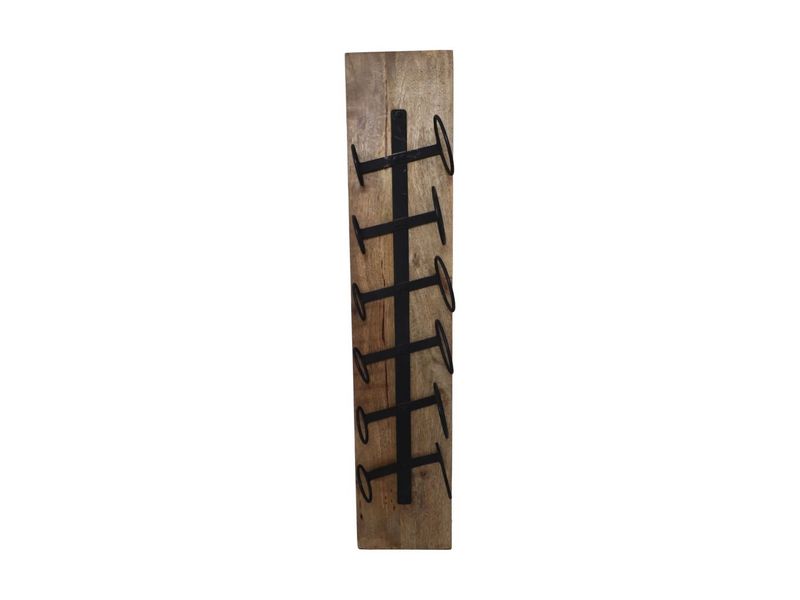 HSM Collection-Hangend Wijnrek 6 Flessen-20x13x100-Naturel/Zwart-Mango/Metaal