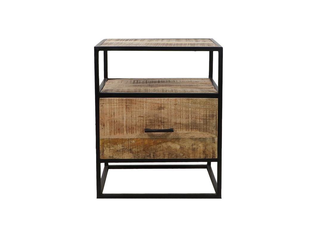 HSM Collection-Nachtkastje 1 La-45x35x55-Naturel/Zwart-Mango/Metaal