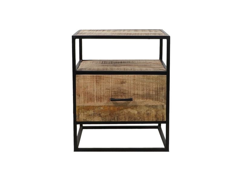 HSM Collection-Nachtkastje 1 La-45x35x55-Naturel/Zwart-Mango/Metaal