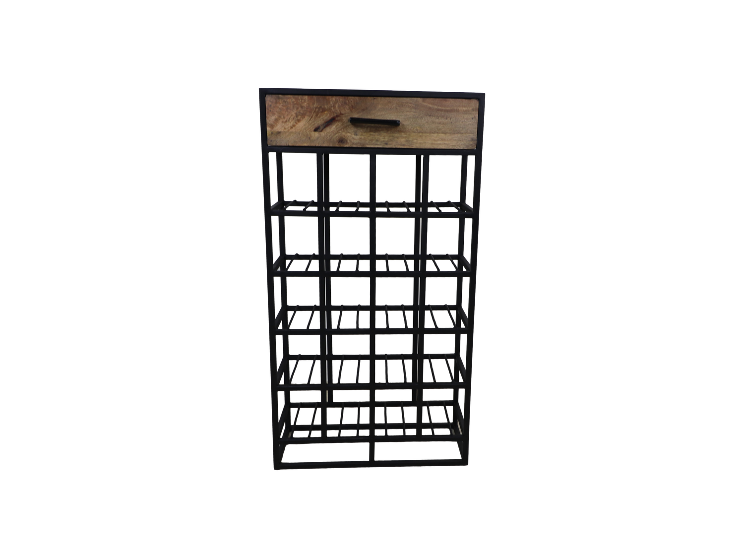 HSM Collection-Staand Wijnrek Met Lade-46x21x85-Naturel/Zwart-Mango/Metaal