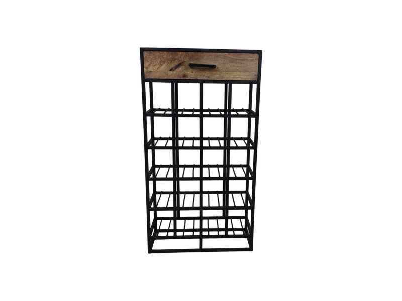 HSM Collection-Staand Wijnrek Met Lade-46x21x85-Naturel/Zwart-Mango/Metaal