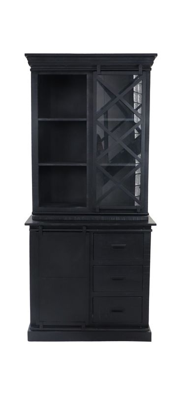 HSM Collection-Vitrinekast Melbourne 2 Deur 3La-95x45x195-Zwart-Mango/Metaal