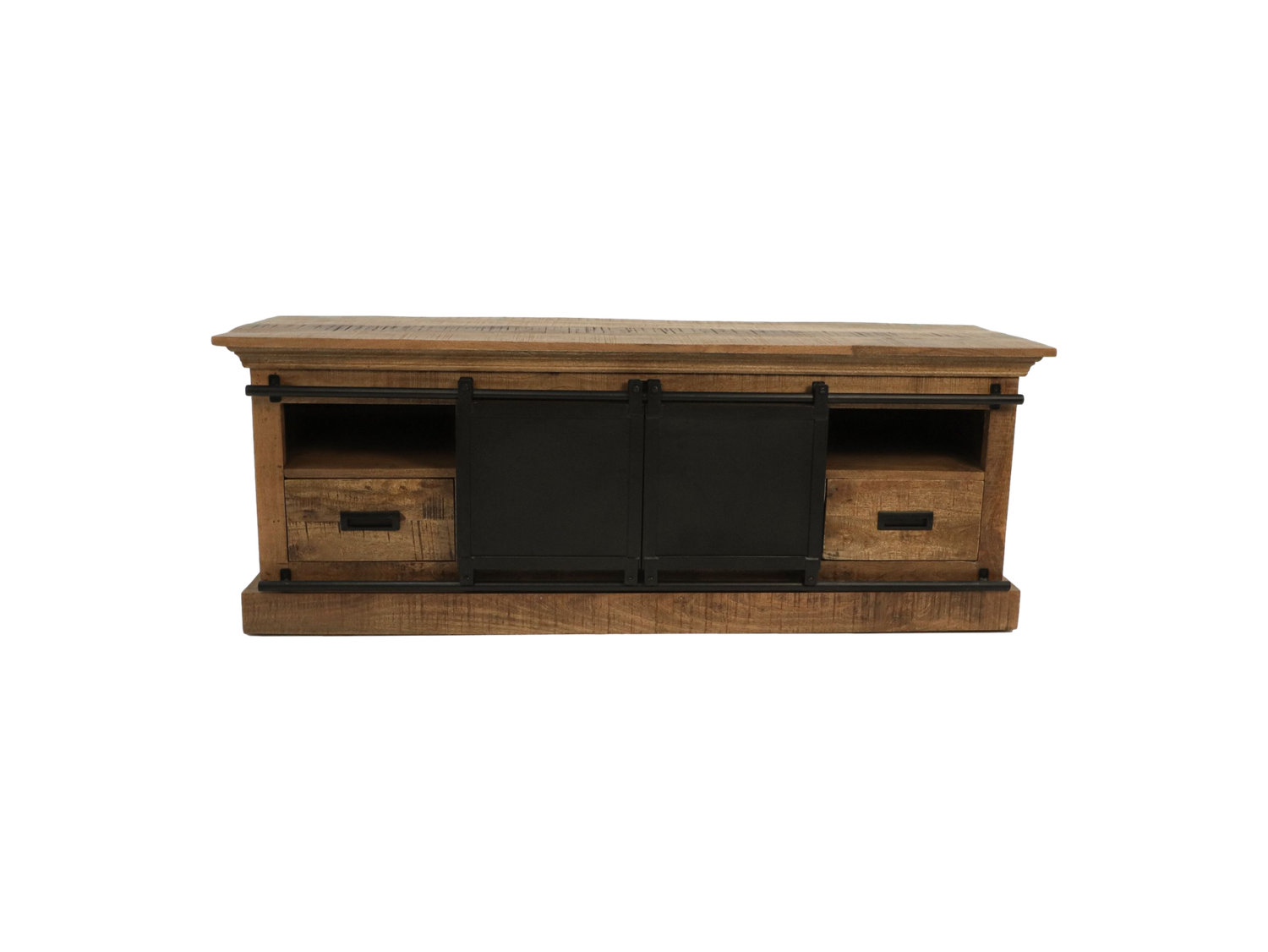HSM Collection-Tv Meubel Melbourne 2 Deur 2 La-150x45x55-Naturel/Zwart-Mango/Metaal