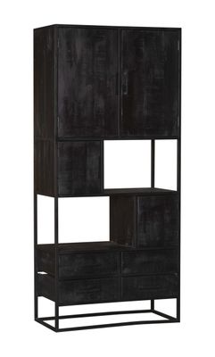 Vakkenkast Denver Black | Mangohout en staal | 90 cm