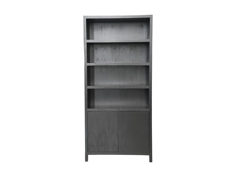 HSM Collection-Wandkast Met 4 Vakken-100x42x215-Zwart-Teak Fineer