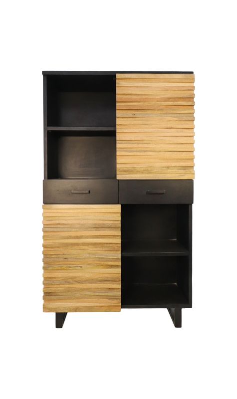 HSM Collection-Wandkast Lille 2 Deur 2 La-110x45x190-Zwart/Naturel-Acacia/Metaal