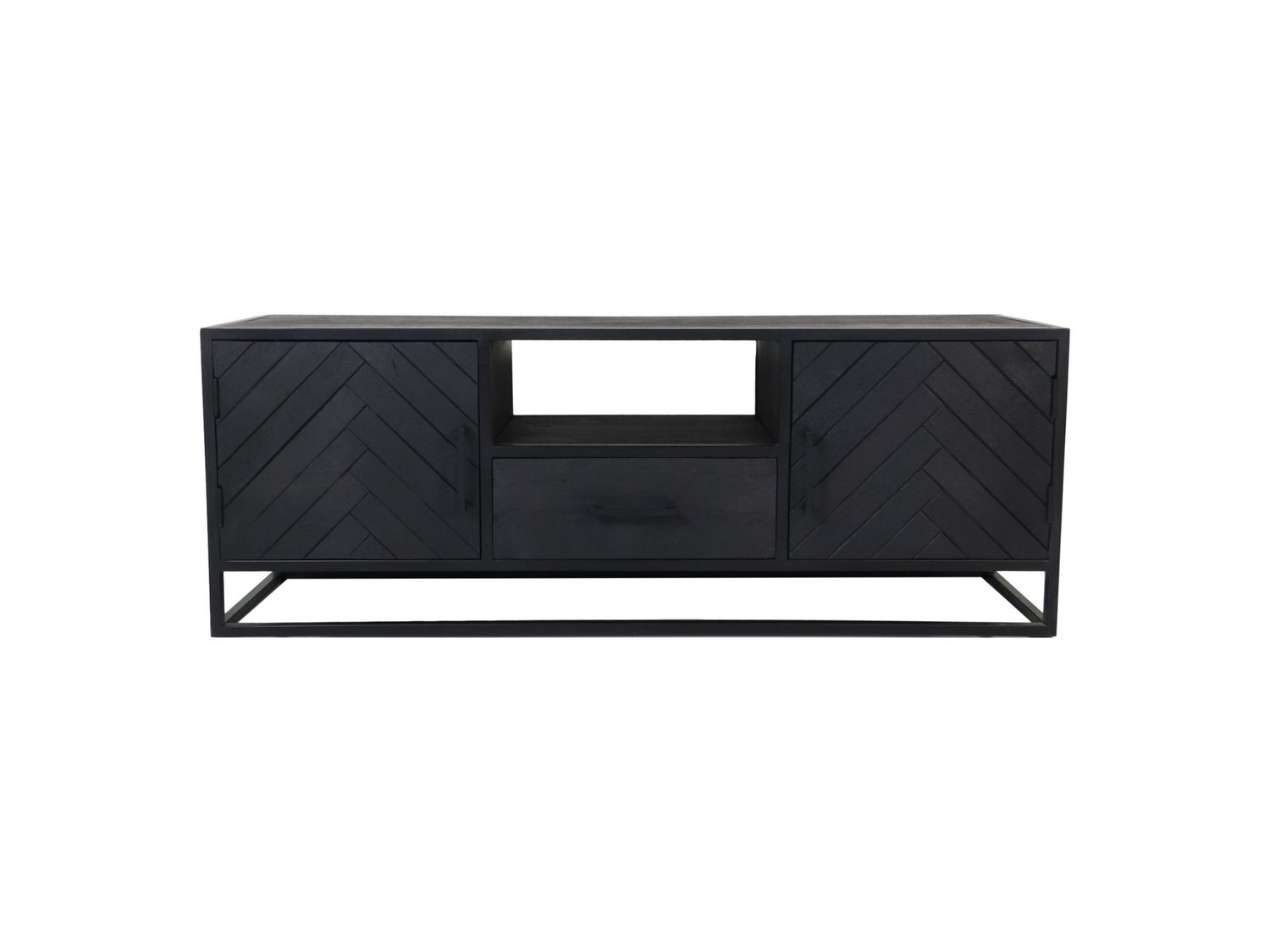 HSM Collection-TV Meubel Verona 2 Deur 1 La-150x40x55-Zwart-Mango/Metaal