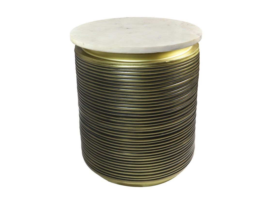 HSM Collection-Ronde Bijzettafel Rible-ø41x53-Wit/Goud-Marmer/Metaal