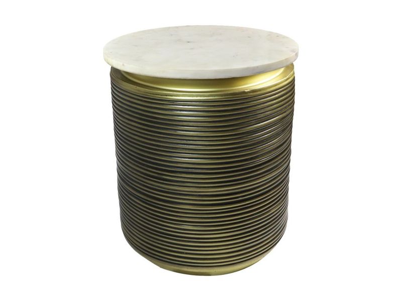 HSM Collection-Ronde Bijzettafel Rible-ø41x53-Wit/Goud-Marmer/Metaal