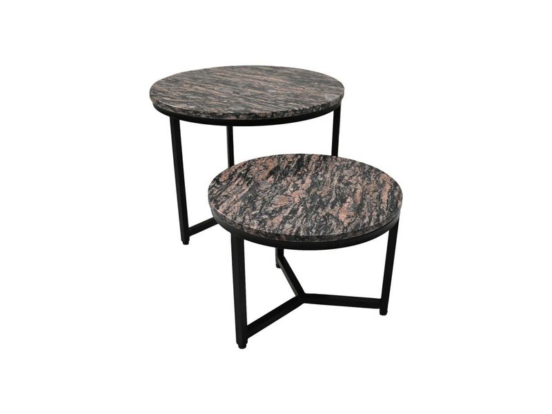HSM Collection-Ronde Bijzettafel S/2-ø60x45/ø45x34-Bruin/Zwart-Marmer/Metaal