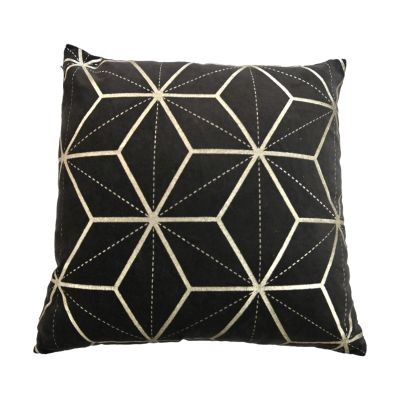 HSM Collection-Sierkussen Met Print-2-45x45-Zwart/Goud-Stof
