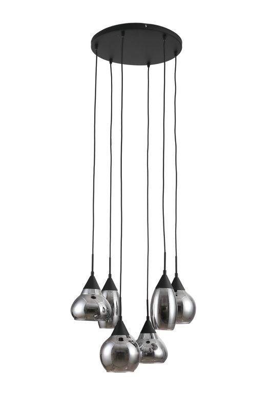Hanglamp, 6-lichts, H340 smoke glas