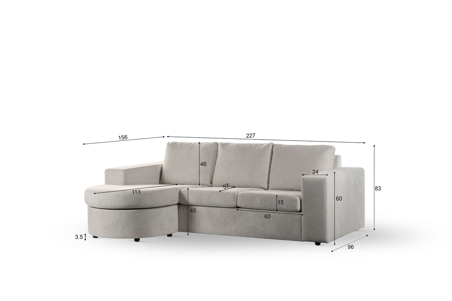 3 zits bank CL L+R, stof Lord 22, E460 beige