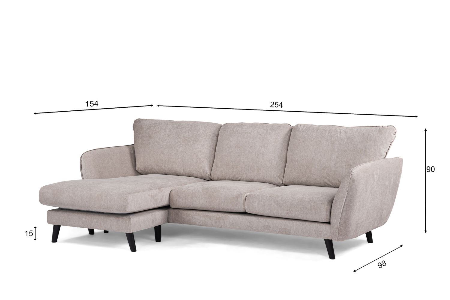 3-zitsbank CL links, stof Orinoco 23, K460 beige, zwarte poot