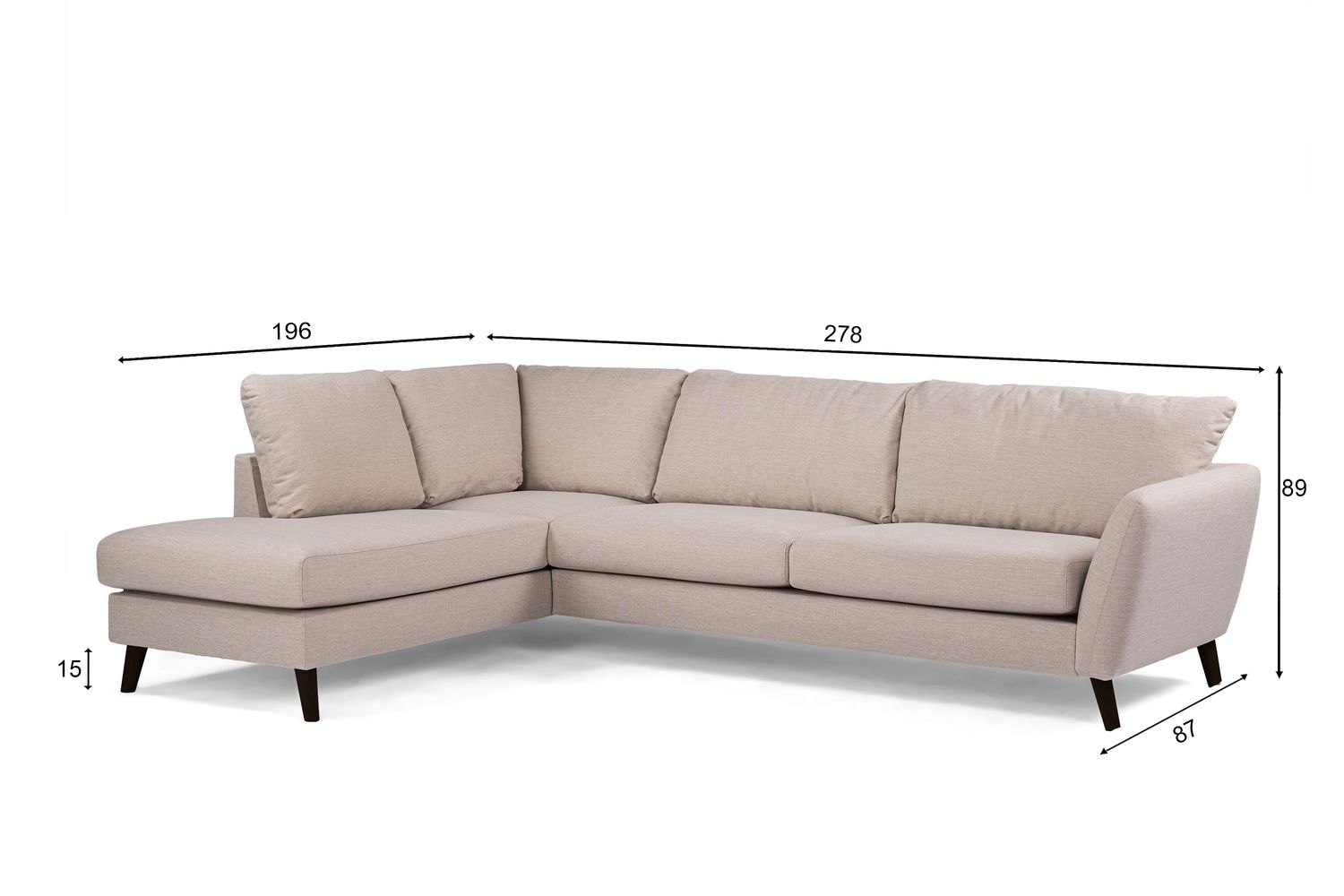 3-zits hoek rechts, stof Inari 22, I460 beige, zwarte poot