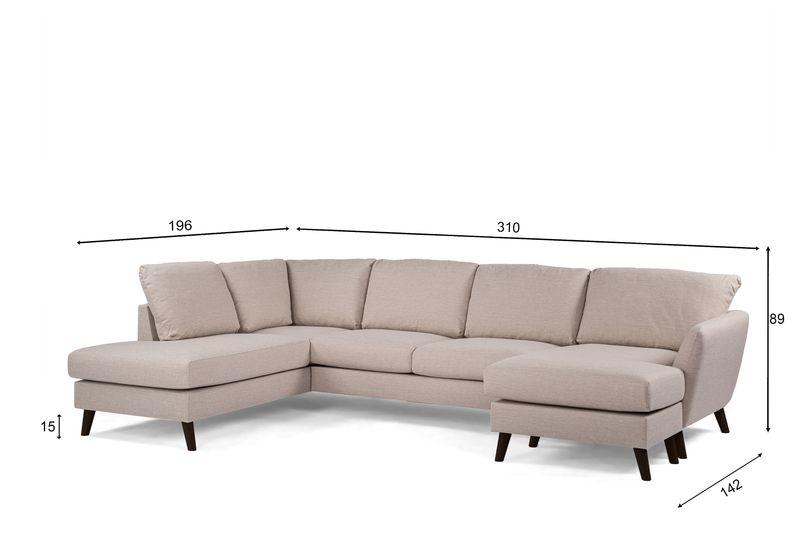3-zits hoek rechts CL, stof Inari 22, I460 beige, zwarte poot