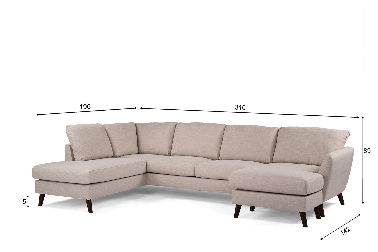 3-zits hoek rechts CL, stof Inari 22, I460 beige, zwarte poot