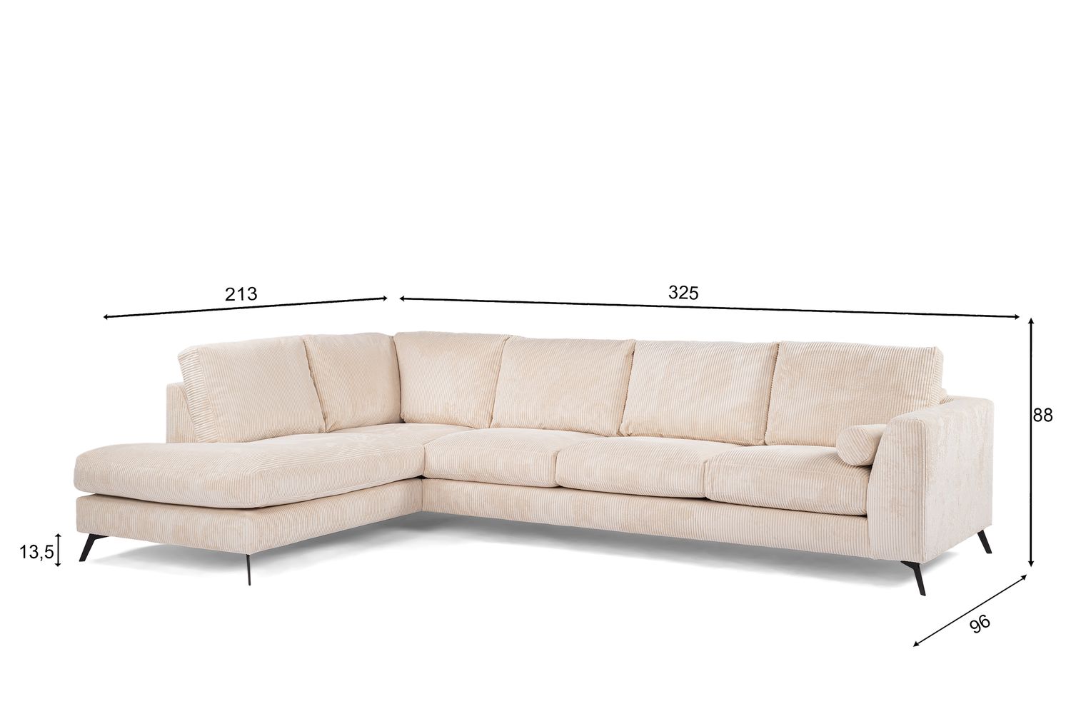 3-zits hoek links, stof Lincoln 03, RIB460 beige, zwarte poot
