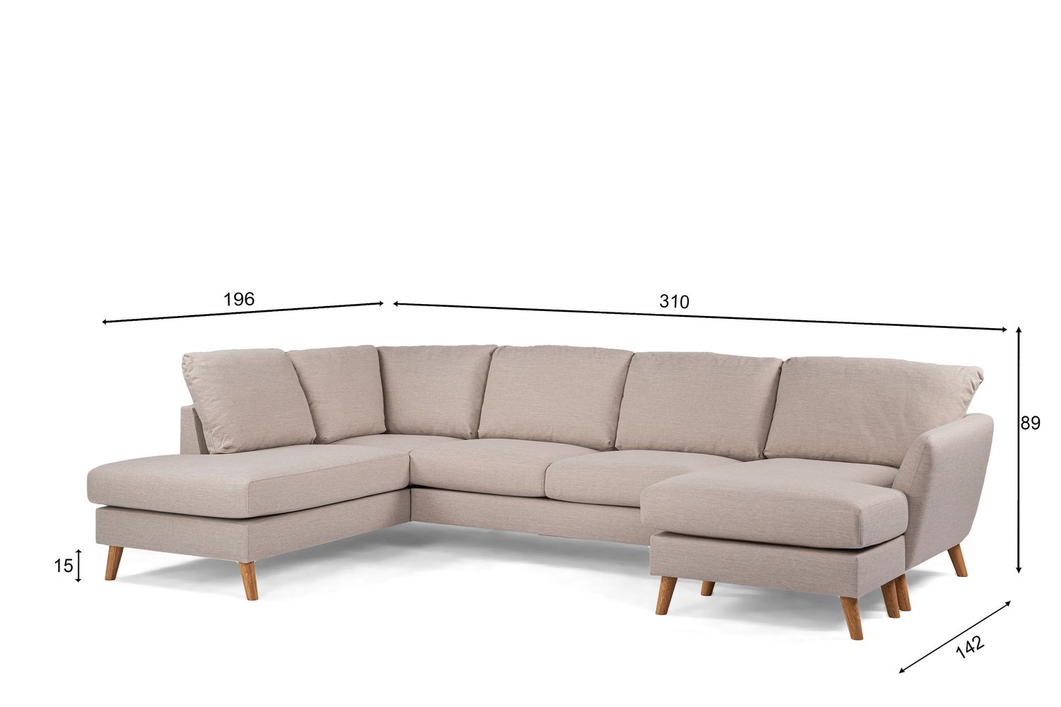 3-zits hoek links CL, stof Inari 22, I460 beige, eiken poot
