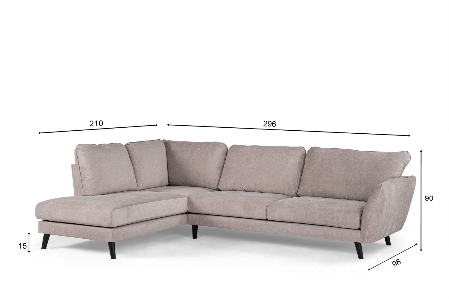 3-zits hoek links, stof Orinoco 23, K460 beige, zwarte poot