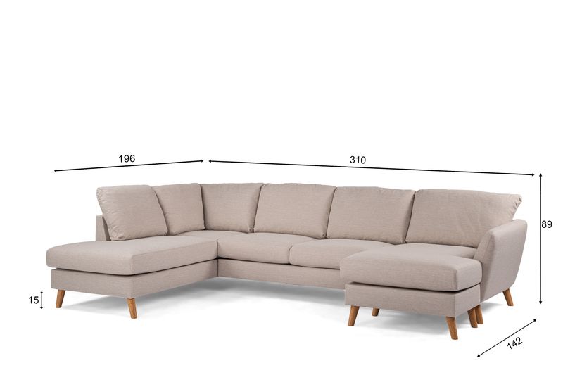 3-zits hoek rechts CL, stof Inari 22, I460 beige, eiken poot