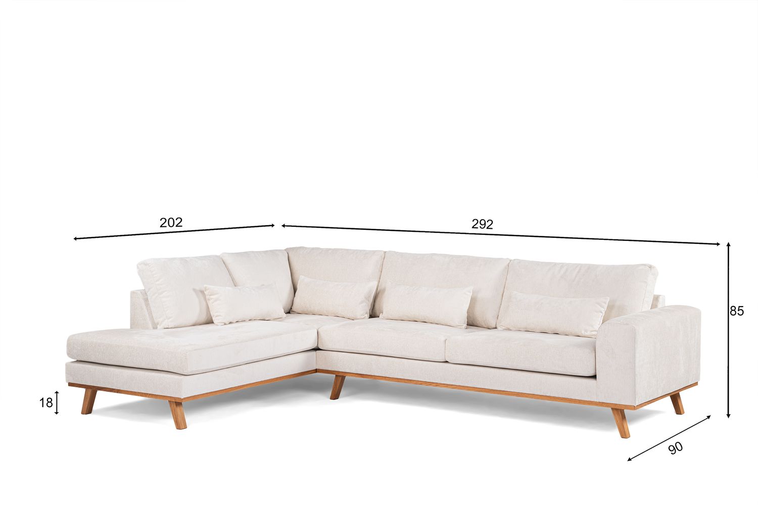 3-zits hoek links, stof Loris 01, L720 champagne