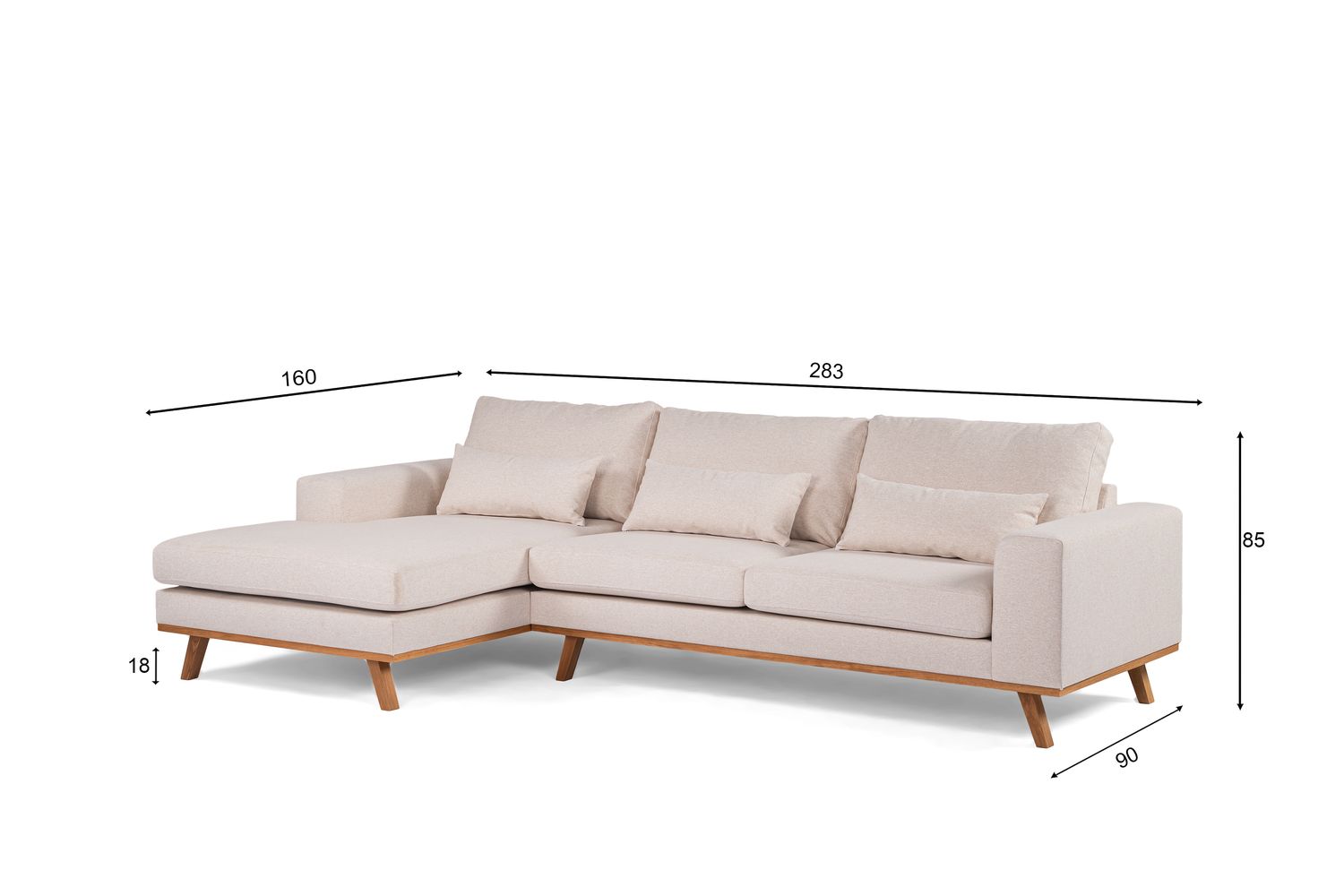 3-zitshoek links, stof Grande 03, G460 beige