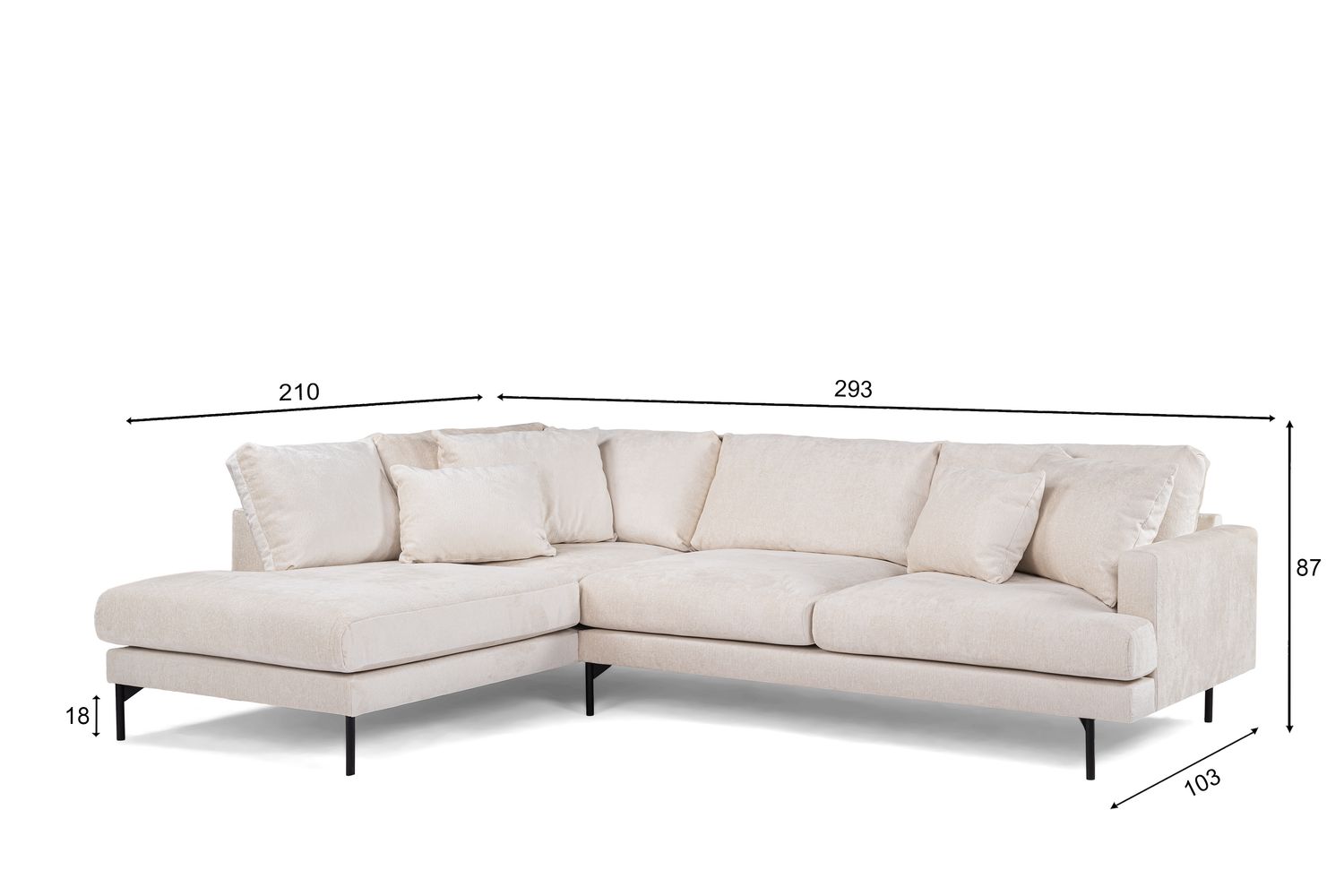 3-zitshoek rechts, stof Loris 01, L720 champagne